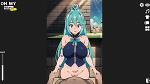 Aqua's standing sex leads to creampie in hentai game