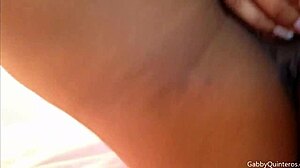 Latina gabby quinteros stuffs her big clit with a glass toy.