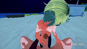 One Piece Yaoi: Zoro X Sanji Handjob and Blowjob on Beach!