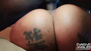 Evasive angles girl with piercings and bubble butt catches tattooed thug's eye. He takes her home, she sucks his dick, then he plunges into her ass and cums on her chest