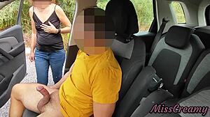 Cute girl reacts to big surprise in public parking lot