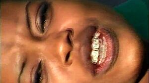 Black mama shows pink pussy in outdoor lesbian scene.