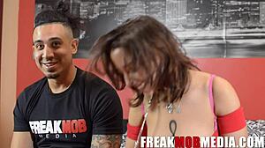 Marilyn Mansion and Bruno Dickemz chat backstage with Freakmob Media about their big tits and cock.