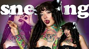 Goth girl with curly hair farts and squirts in fetish compilation