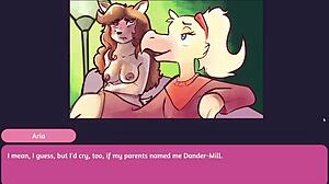 Two chicks playing poker in a furry strip poker game.