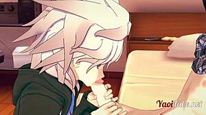 ouma and nagito in doggy style bareback with creampie in dangan ronpa 2