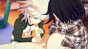 ouma and nagito in doggy style bareback with creampie in dangan ronpa 2