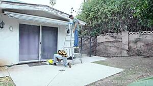 hey check out bella rolland's double dildo solo before two black guys roughly anal fuck her with cum swallowing