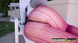 Curvy teen in red stockings banged hard by eager cock.