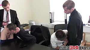 Office twinks pounding hard in after-hours foursome—hot enough?