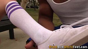 Cutie, give that interracial footjob with cumshot now.