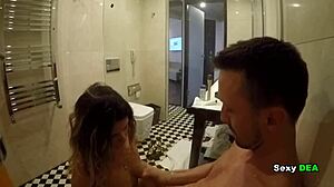Goddess sexydeas reveals wet pussy secrets in bathroom after monster cock session