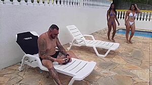 Feeling the passion with two sexy brunettes by the poolside, Diana Smith shines in DNox Brazil's steamy encounter