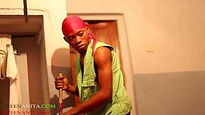 A hotel room cleaner bangs his master's bbw wife while she's half naked. Shocking encounter unfolds!