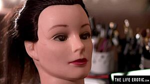Kinky Beauty Grinds Shaved Pussy On Mannequin's Mouth