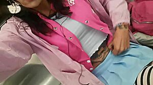 Femboy flashing panties in metro, what's hiding under that skirt?