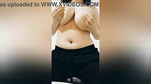 Sexy Brunette Plays with Big Tits in Black Pants!