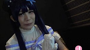 Pretty Japanese Babe in Hentai Cosplay Gets Fingered and Creampied Doggystyle