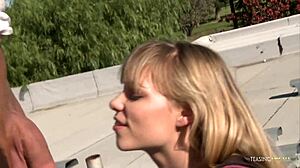 Blonde cutie gets her wet pussy pounded in bathroom