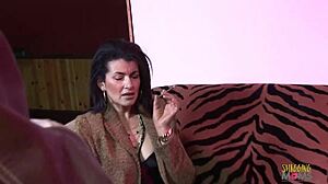 Slutty babe filmed in wild anal threesome with old men. Pantyhose ripped for assfucking action!