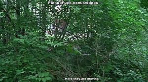 Ebony girl gets hard fucked in forest for cash