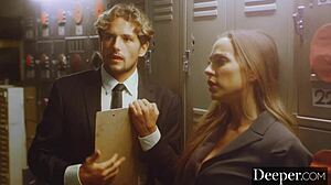 abigail mac dominates young employee in steamy bathroom encounter