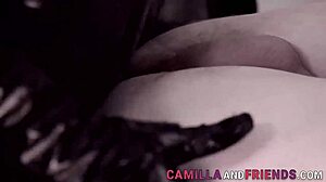 Masked shemale in latex dominates with hardcore cock play