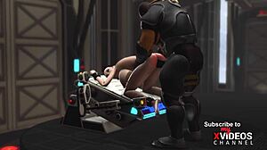 Feeling extreme emotions as this sexy brunette in cuffs gets fucked by big black cock in sci-fi lab