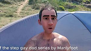 Step gay dad in cartoon series shows twink ass worship and footjob fun