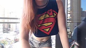 hot gamer girl flashes tits on balcony.