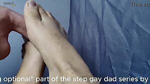 Step gay dad in cartoon series shows twink ass worship and footjob fun