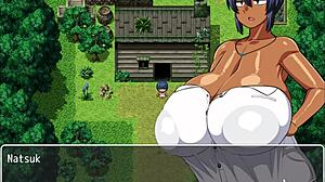 Tanned Natsuki’s Huge Boobs Massaged in Hentai Game