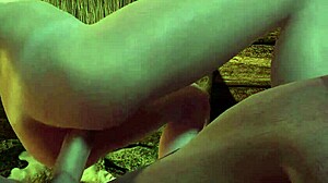 Slim blonde rides cock sideways in wild Skyrim porn parody.