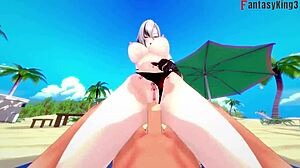 I watch Arlecchino fuck hard in bikini on beach.