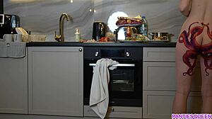 naked housewife with octopus tattoo on big ass cooks dinner, ignoring you