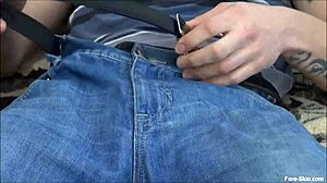 Gay amateur masturbates his hard uncut cock.