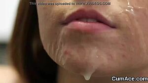 Wacky peach swallows cum in blowbang facial