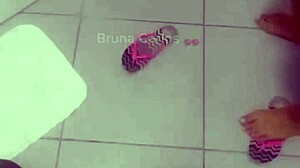 i saw this blonde wife so horny after travel, she fucked in the hotel bathroom