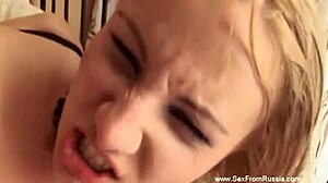 Russian Blonde Endures Intense Anal Pounding with Cumshot Experience.