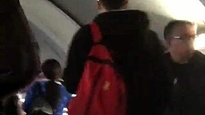 Touching The Chubby Girl's Brown Nylon Jacket Candidly On The Street