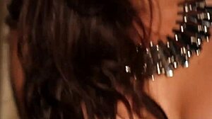 miranda nicole, big boobs milf model, undresses in black lingerie