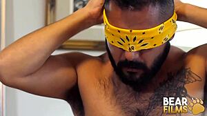 blindfolded bear avi strider jerks off solo