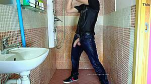 I can't resist my gay jeans shower fetish with this dick play!