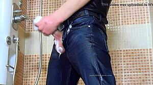 I can't resist my gay jeans shower fetish with this dick play!