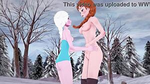 Anna Helps Elsa In Frozen Lesbian Parody Scene
