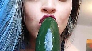 Pepina takes huge cucumber anal like a champ!