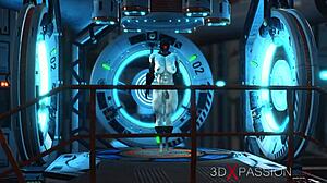 sexy blonde cuffed and fucked by shemale cyborg