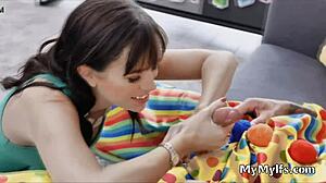 Housewife grabs clowns cock for hardcore brunette blowjob ride.