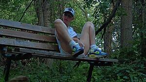 blonde couple reaches climax in forest sport