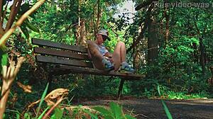blonde couple reaches climax in forest sport